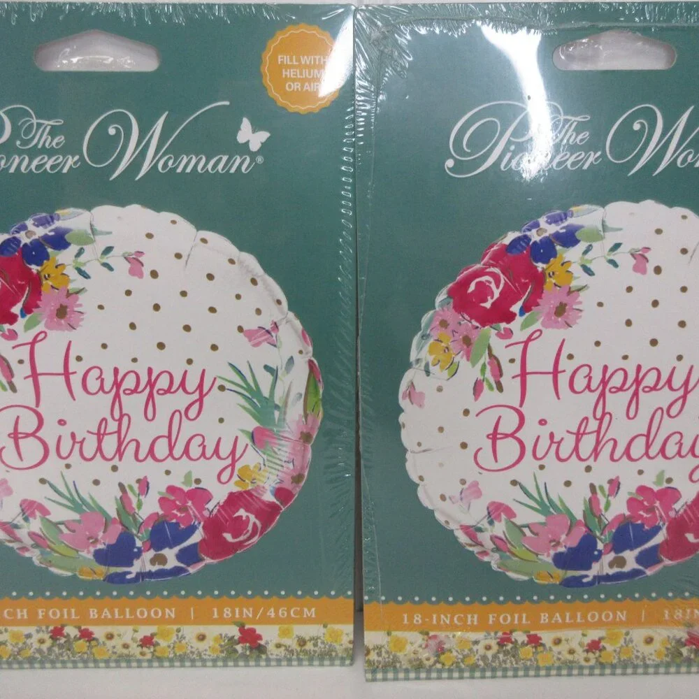 Lot of 4 Pioneer Woman Foil Balloon Happy Birthday & Cake Round 18in New